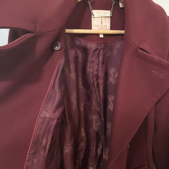 Ted Baker Long Wool Blend Wrap Coat in Burgundy, Size 2 (US 4-6 - Picture 6 of 7